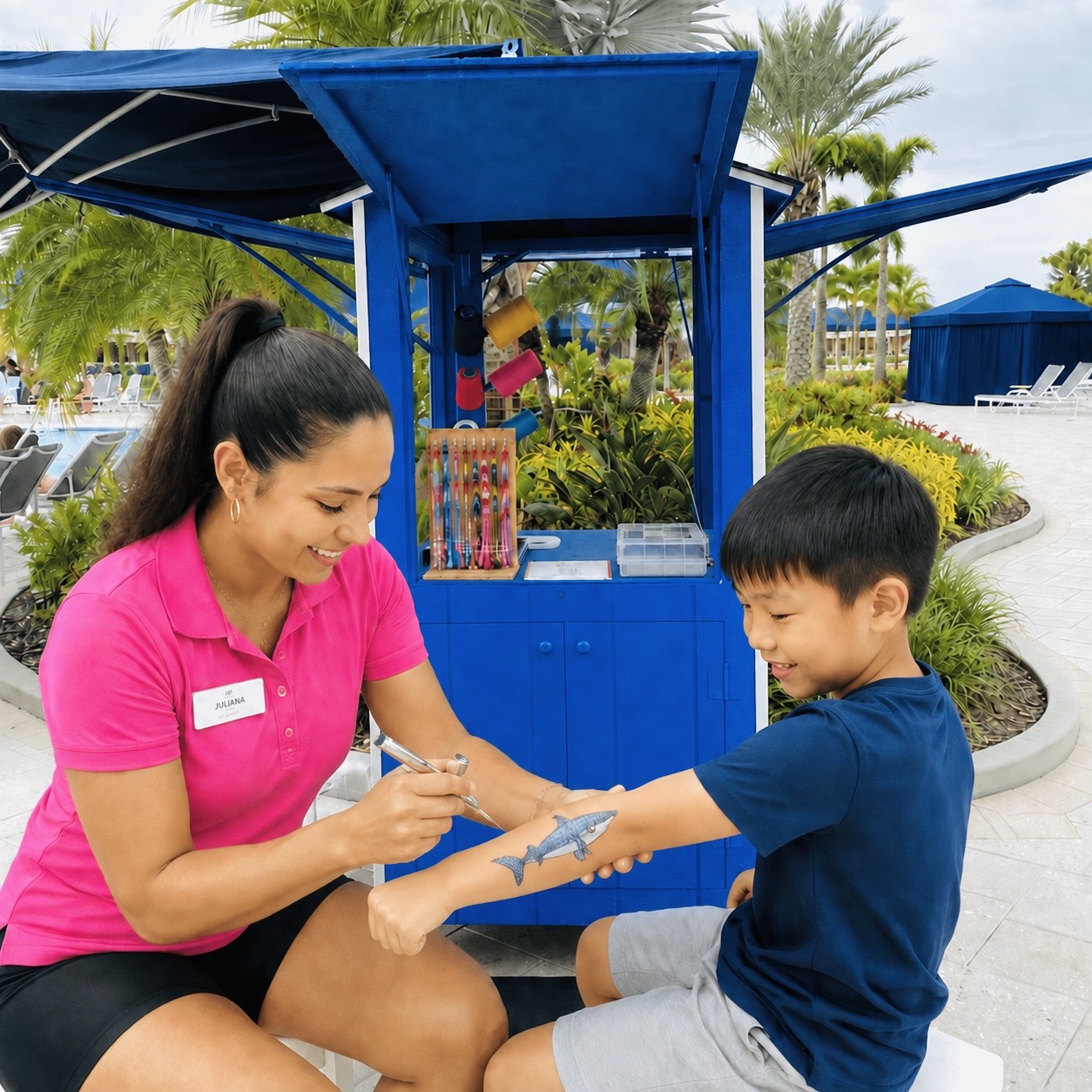 Temporary Tattoos. Brena's Arts & Activities family recreation experience at a resort
